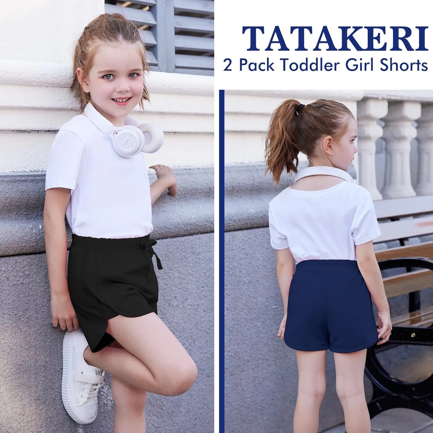 2 Pack Toddler Baby Girl Shorts Solid Little Girls Shorts Baby Summer Athletic Pants with Drawstring 18M-6T