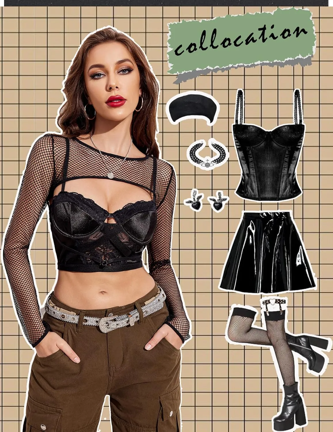 Avidlove Women Fishnet Long Sleeve Crop Top See Through Shirt Sheer Blouse Sexy Outfits
