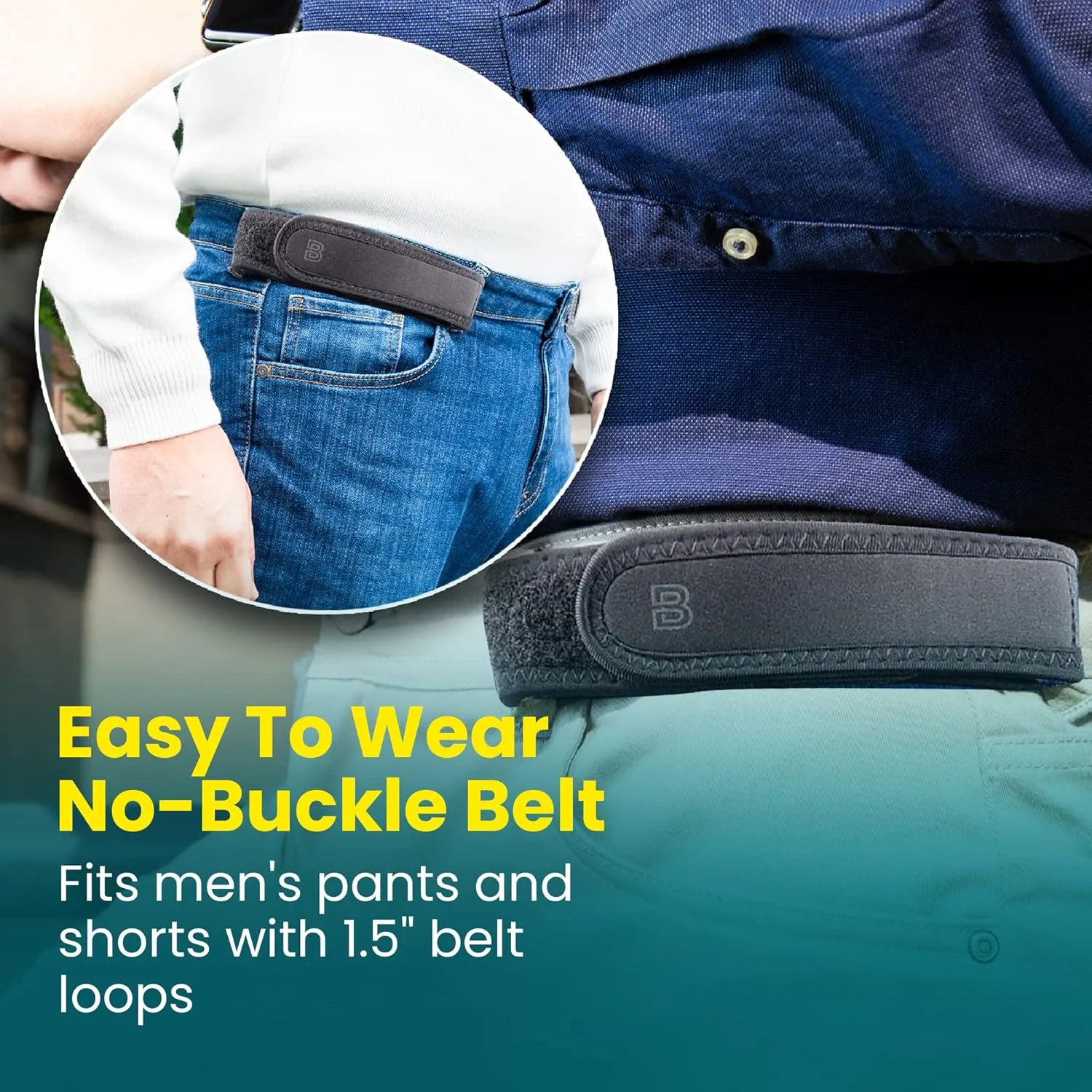 BeltBro Pro For Men  Next Generation BeltPro Buckle-Free Elastic Belt With Ultra-Soft Edge Padding - Fits 1.5 IN Belt Loops