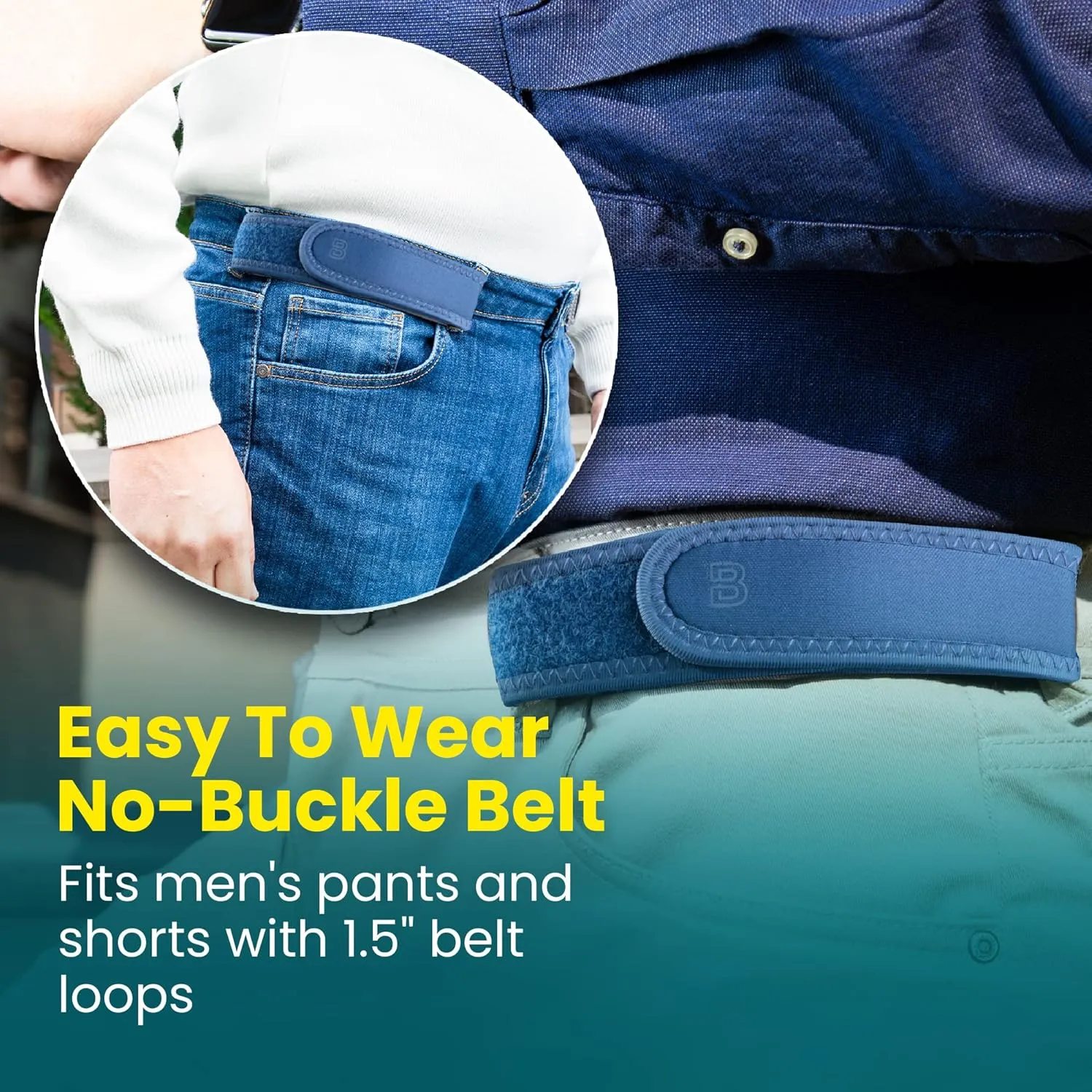 BeltBro Pro For Men  Next Generation BeltPro Buckle-Free Elastic Belt With Ultra-Soft Edge Padding - Fits 1.5 IN Belt Loops