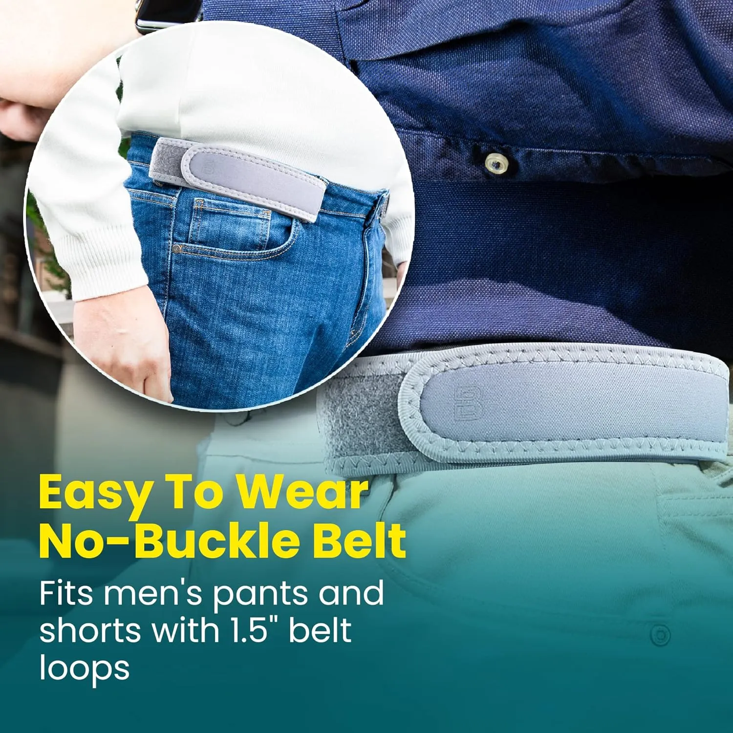 BeltBro Pro For Men  Next Generation BeltPro Buckle-Free Elastic Belt With Ultra-Soft Edge Padding - Fits 1.5 IN Belt Loops