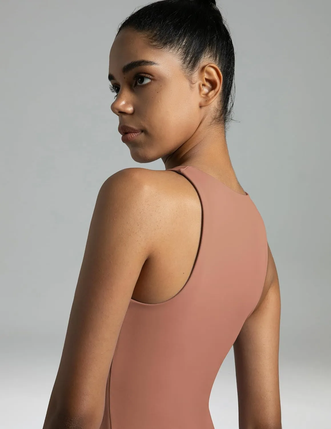 Colorfulkoala Women's High Neck Tank Tops Body Contour Sleeveless Crop Double Lined Yoga Shirts