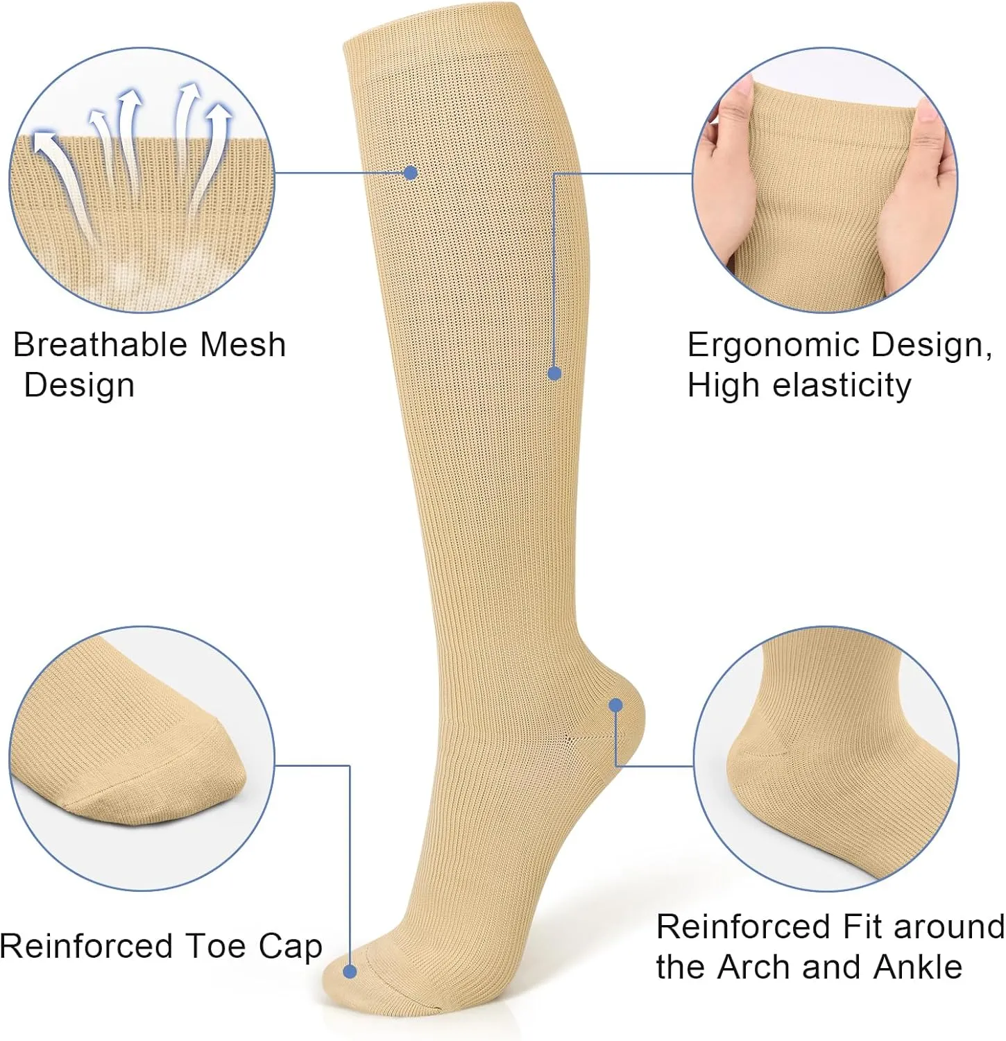 Compression Socks for Women Circulation (3 Pairs) 15-20 mmHg Support for Nurses Athletic Running Cycling Hiking Travel