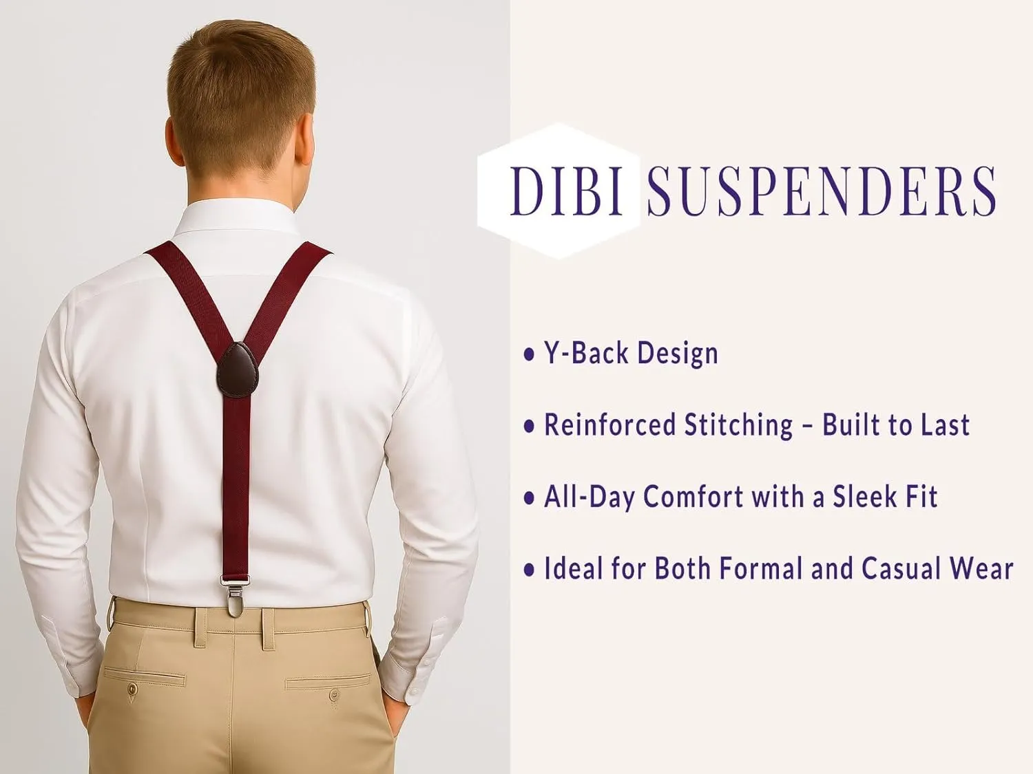Dibi Mens Suspender with 3 Strong Clips Adjustable Braces