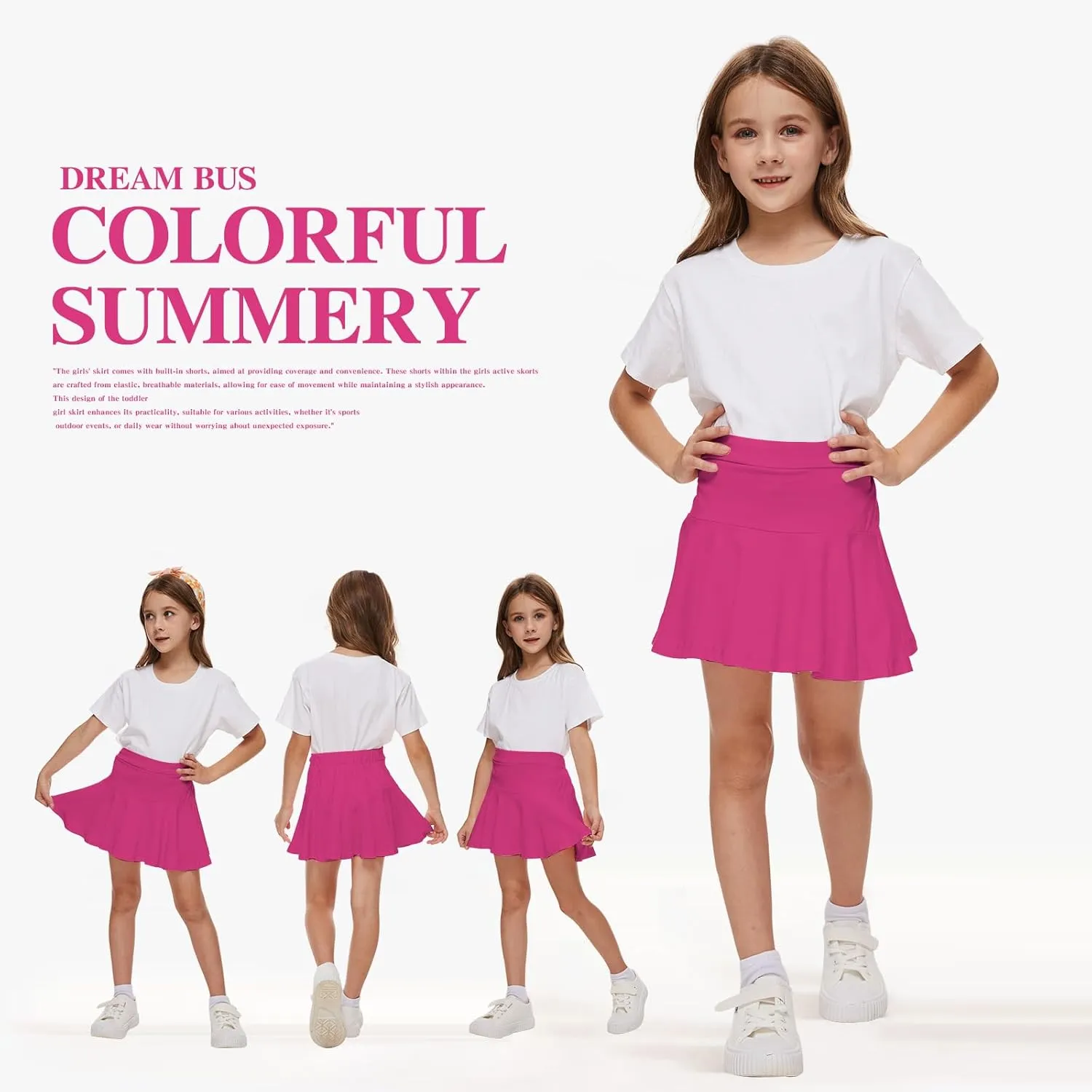 DREAM BUS 2 Pack Girl Pleated Skirts Built in Shorts Little Kid Tennis Skorts Toddler Girl Athletic Flowy Skorts Skirts