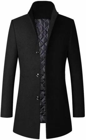 FTCayanz Men's Trench Coat Wool Blend Slim Fit Top Coat Single Breasted Business Overcoat