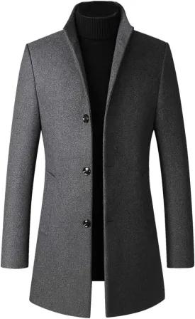 FTCayanz Men's Trench Coat Wool Blend Slim Fit Top Coat Single Breasted Business Overcoat