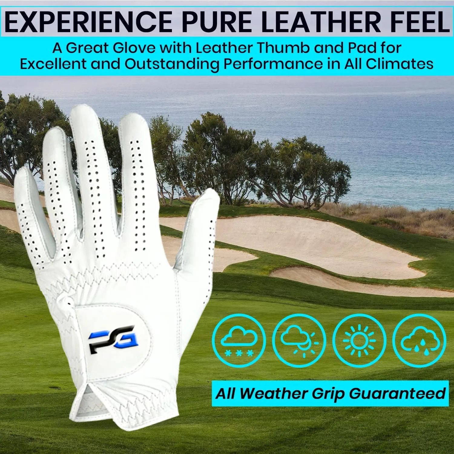 Gloves (5 Pack) Cabretta Leather, Premium Quality Mens Golf Gloves