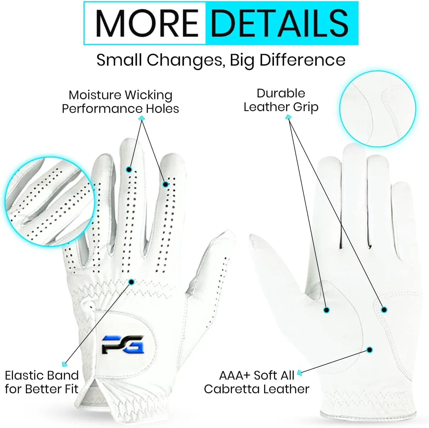 Gloves (5 Pack) Cabretta Leather, Premium Quality Mens Golf Gloves