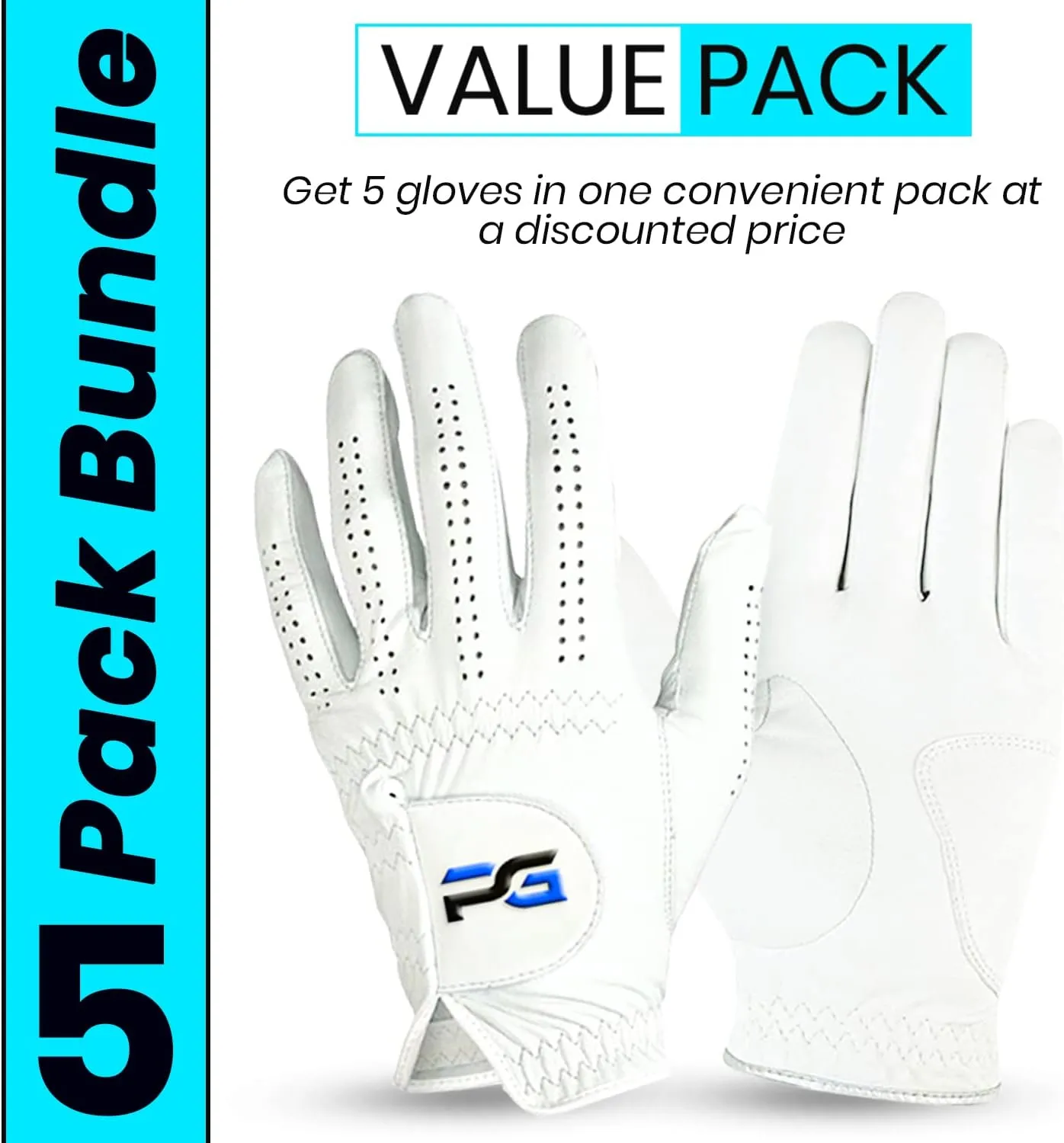 Gloves (5 Pack) Cabretta Leather, Premium Quality Mens Golf Gloves