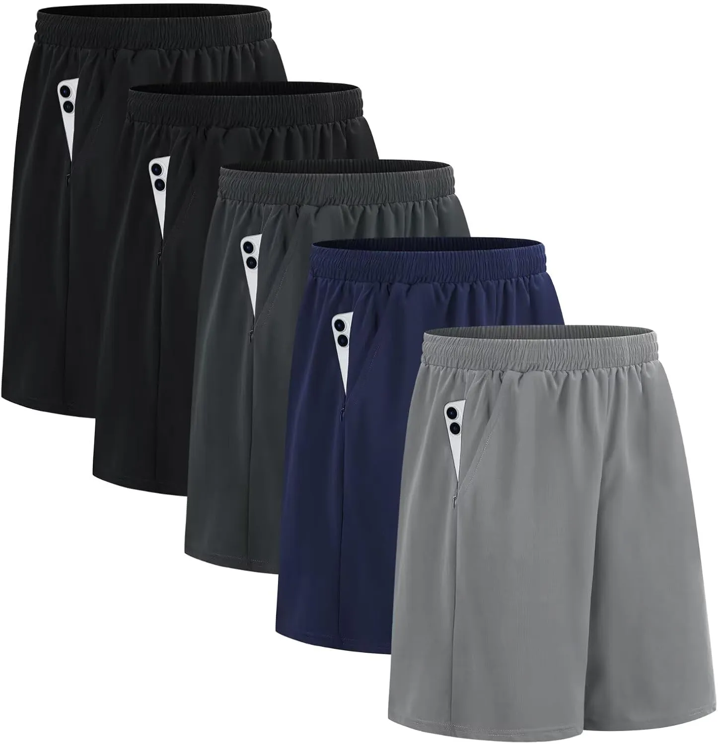 HQUEC Men's Athletic Shorts with Zipper Pockets 10" Lightweight Quick Dry Basketball Workout Shorts for Running Casual