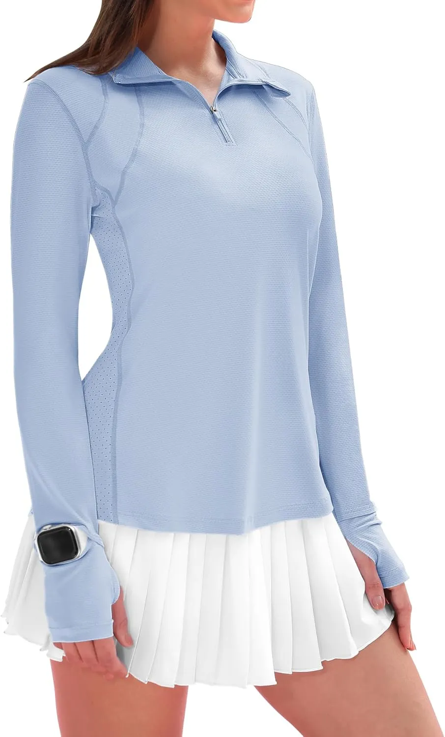 IECCP Womens Long Sleeve Shirts Sun Protection Quarter Zip Pullover Summer Quick Dry Athletic Hiking Running Workout Tops