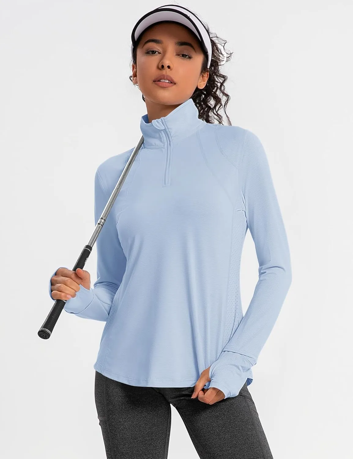 IECCP Womens Long Sleeve Shirts Sun Protection Quarter Zip Pullover Summer Quick Dry Athletic Hiking Running Workout Tops