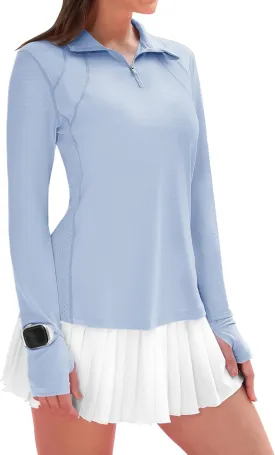 IECCP Womens Long Sleeve Shirts Sun Protection Quarter Zip Pullover Summer Quick Dry Athletic Hiking Running Workout Tops