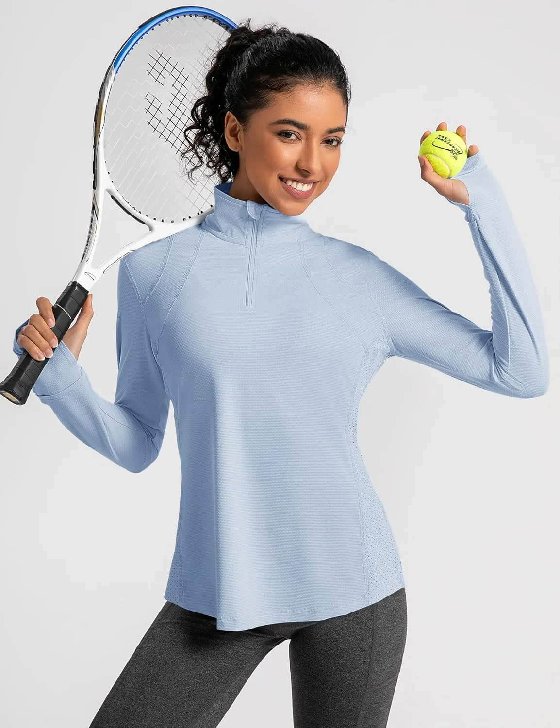 IECCP Womens Long Sleeve Shirts Sun Protection Quarter Zip Pullover Summer Quick Dry Athletic Hiking Running Workout Tops