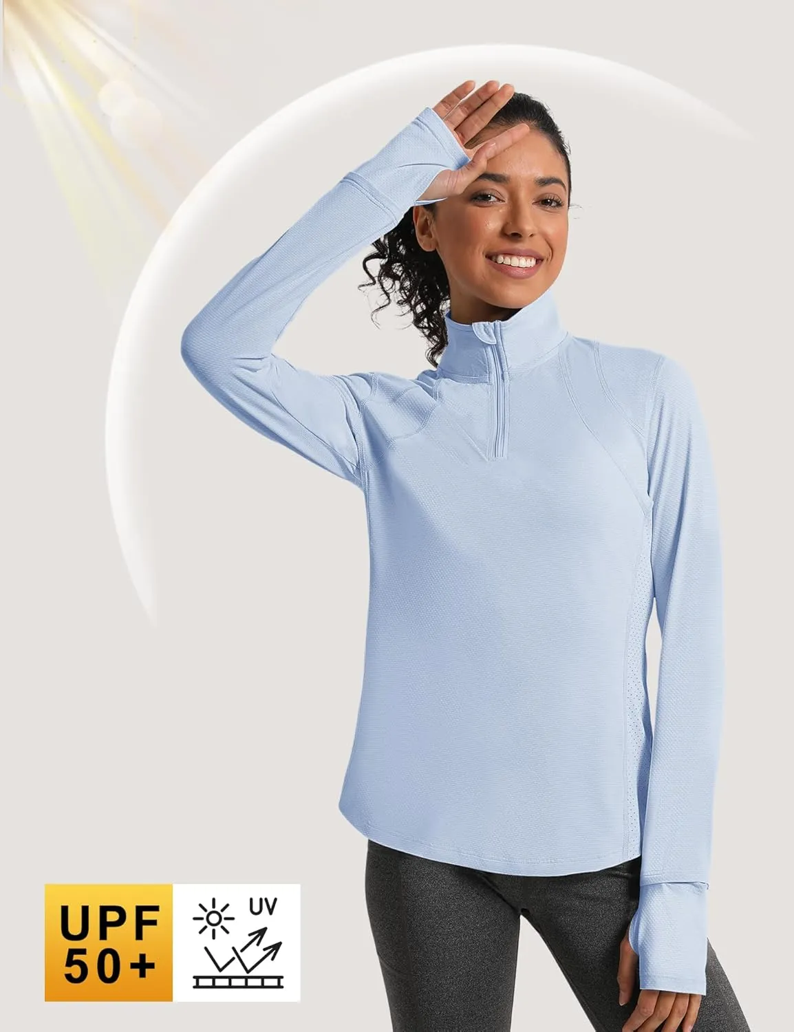 IECCP Womens Long Sleeve Shirts Sun Protection Quarter Zip Pullover Summer Quick Dry Athletic Hiking Running Workout Tops