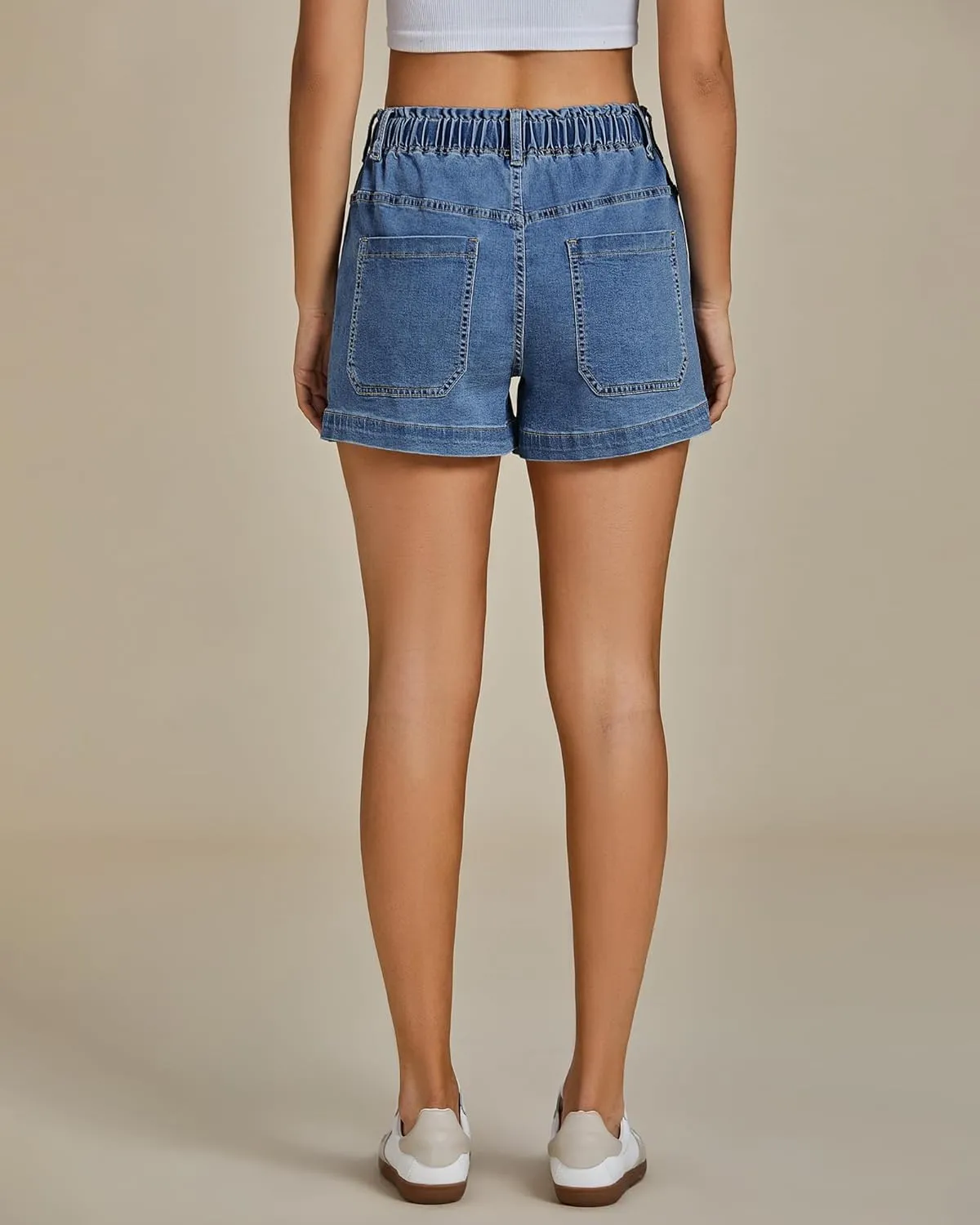 luvamia Jean Shorts for Women High Waisted Pull On Drawstring Elastic Waist Trendy Stretchy Denim Jorts Summer Shorts