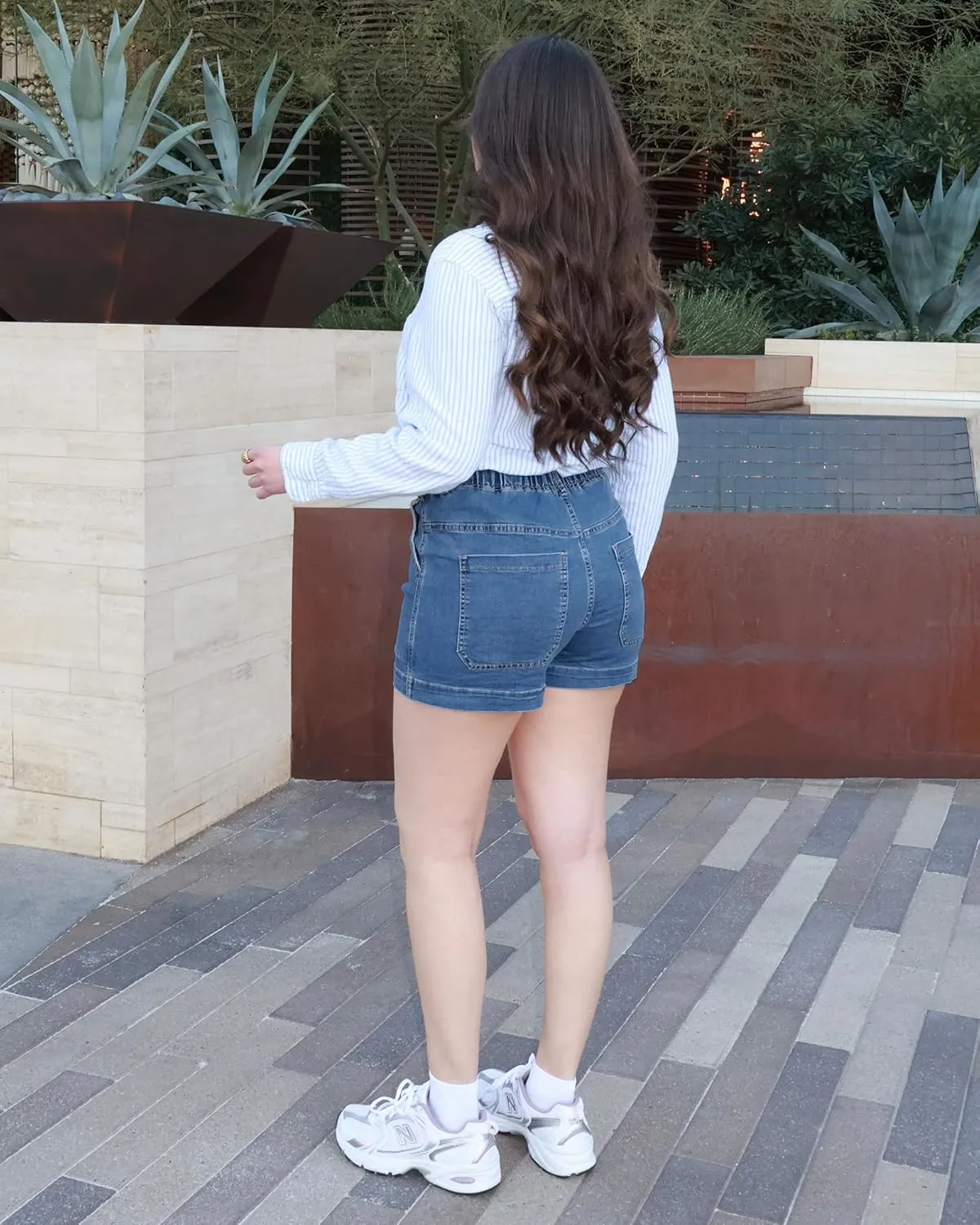 luvamia Jean Shorts for Women High Waisted Pull On Drawstring Elastic Waist Trendy Stretchy Denim Jorts Summer Shorts
