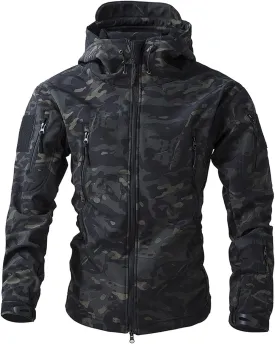 Men's Military Tactical Jackets Camo Hooded Softshell Jacket Outdoor Hunting Hiking Coat Winter Waterproof Windbreaker