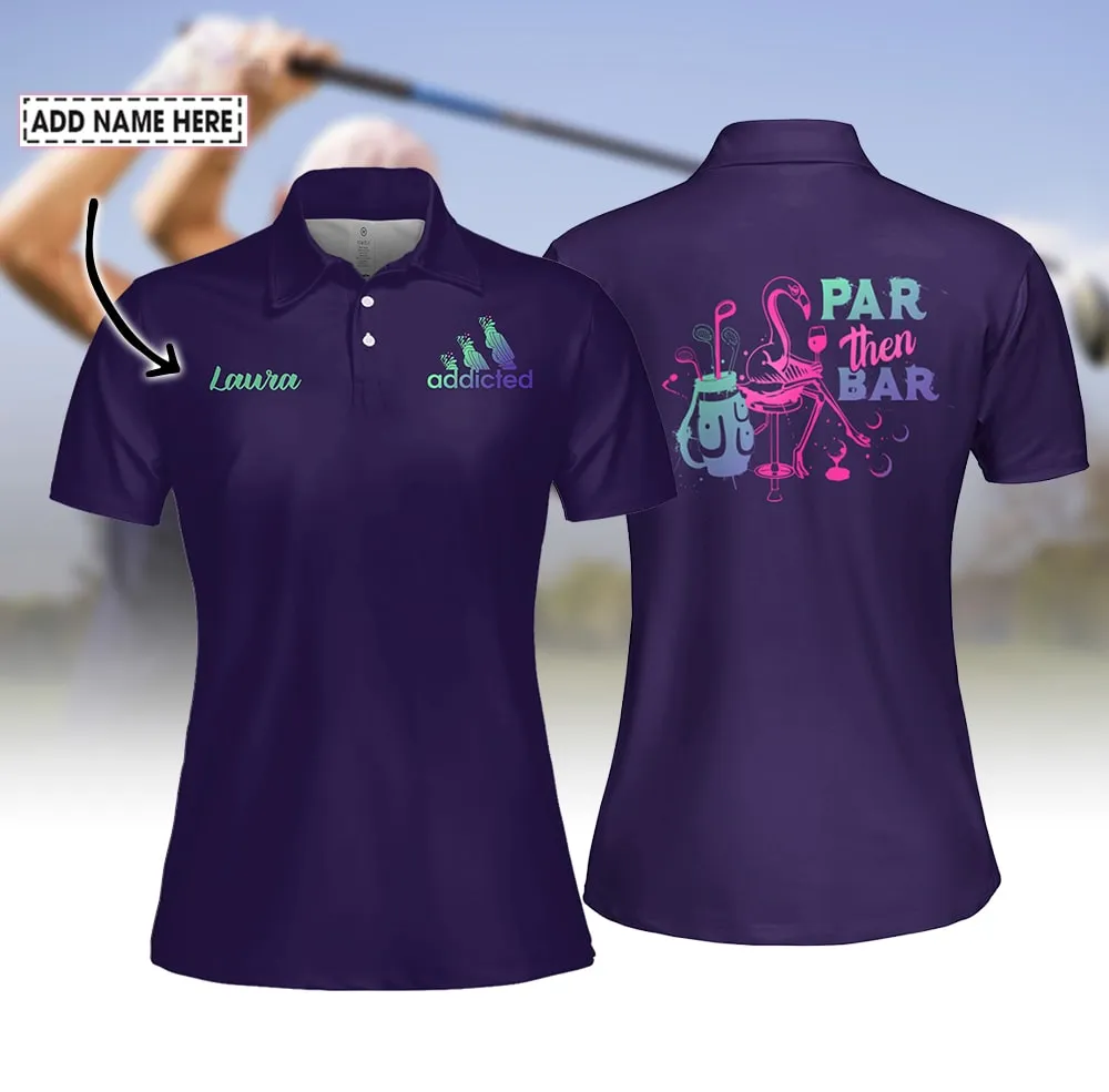 Personalized Name Gradient Par Then Bar Flamingo Women Sleeveless Polo Shirt