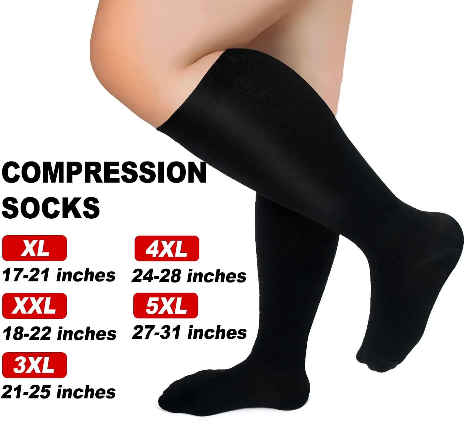 Plus Size Compression Socks for Women Men Wide Calf 15-20 mmHg Extra Large for Circulation Support Recovery