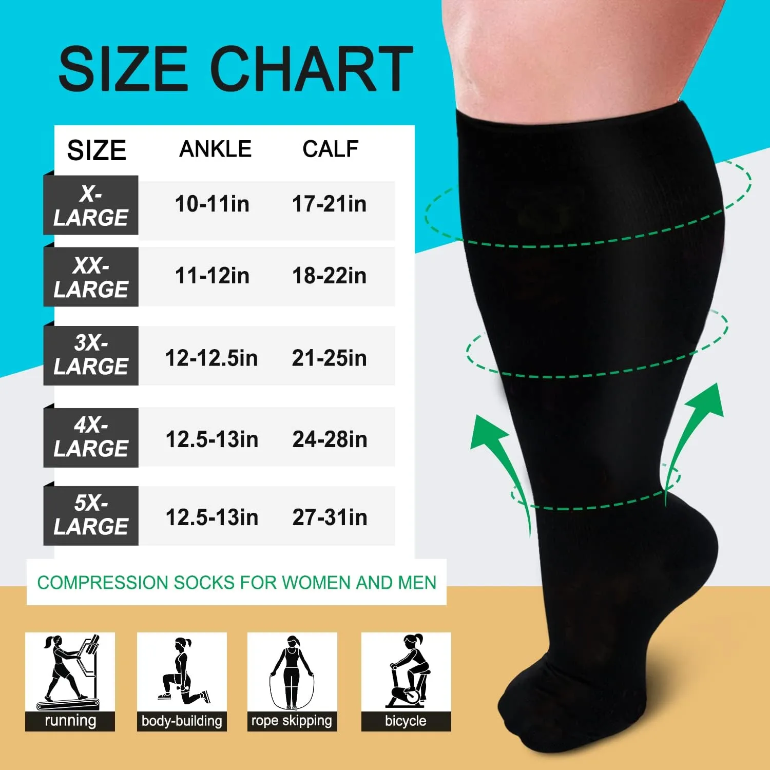 Plus Size Compression Socks for Women Men Wide Calf 15-20 mmHg Extra Large for Circulation Support Recovery