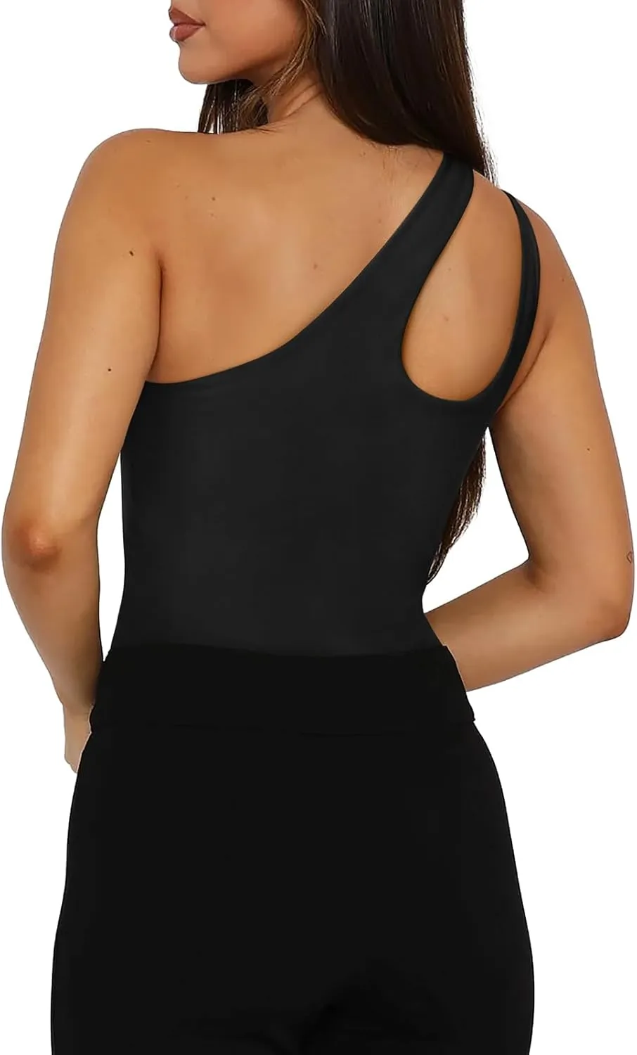 REORIA Butsmooth Women's Trendy Sexy Plunge One Shoulder Sleeveless V Backless Going Out Tank Bodysuits Tops