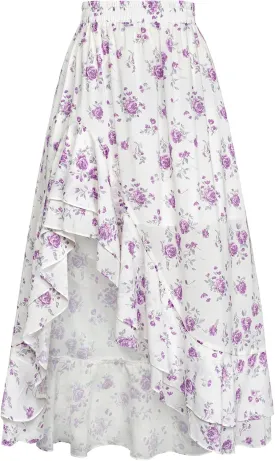 Scarlet Darkness Women's Renaissance Skirt Floral Print High Waist Ruffle Boho Maxi Skirts