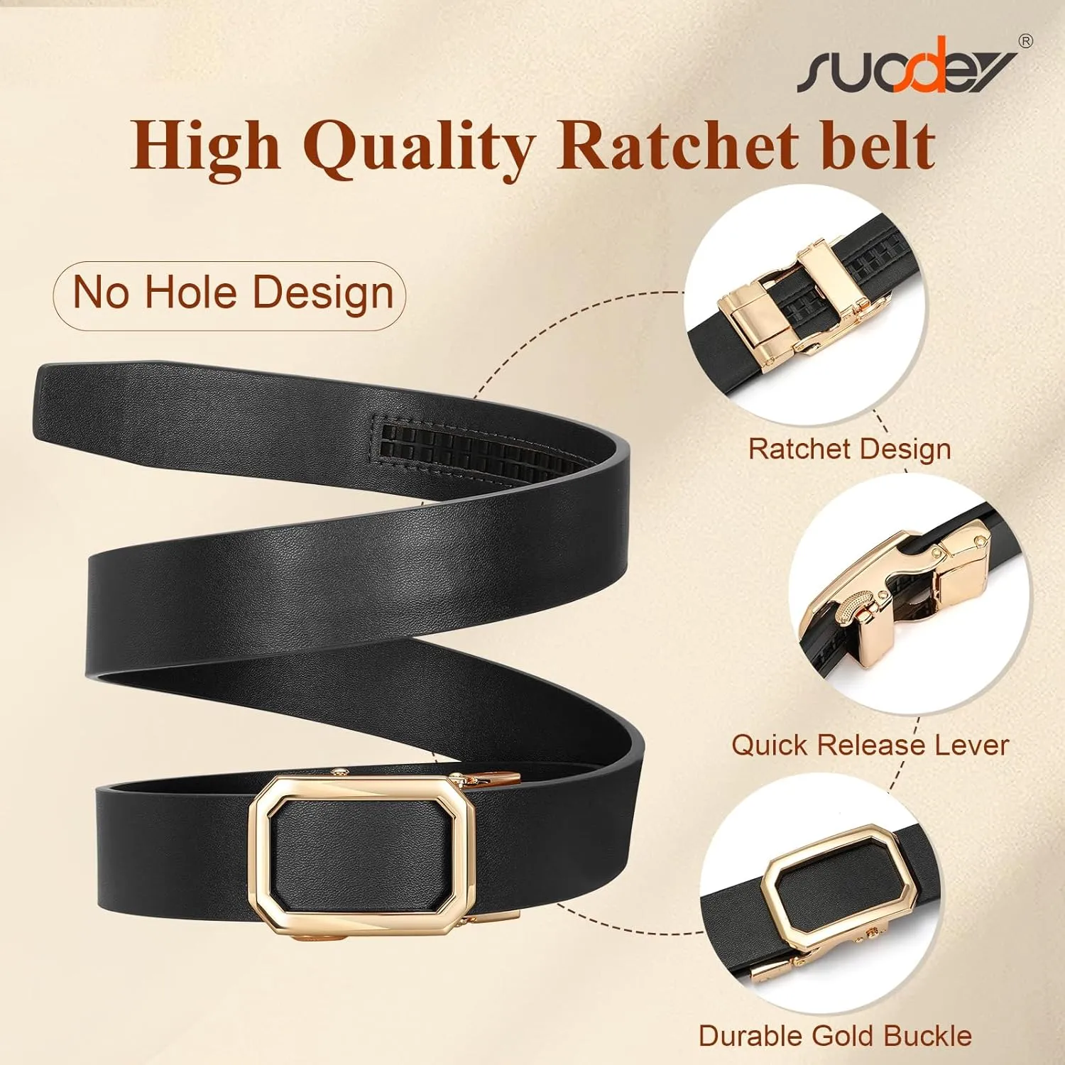SUOSDEY Women Leather Ratchet Belt for Jeans Pants with Automatic Sliding Buckle, Adjustable Belt for Ladies, Width 1.2"
