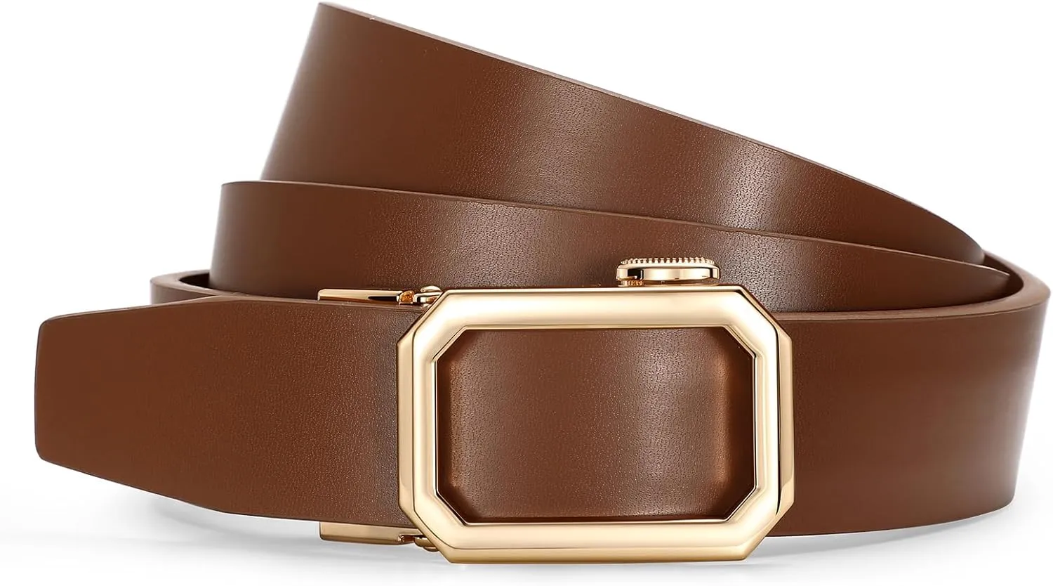 SUOSDEY Women Leather Ratchet Belt for Jeans Pants with Automatic Sliding Buckle, Adjustable Belt for Ladies, Width 1.2"