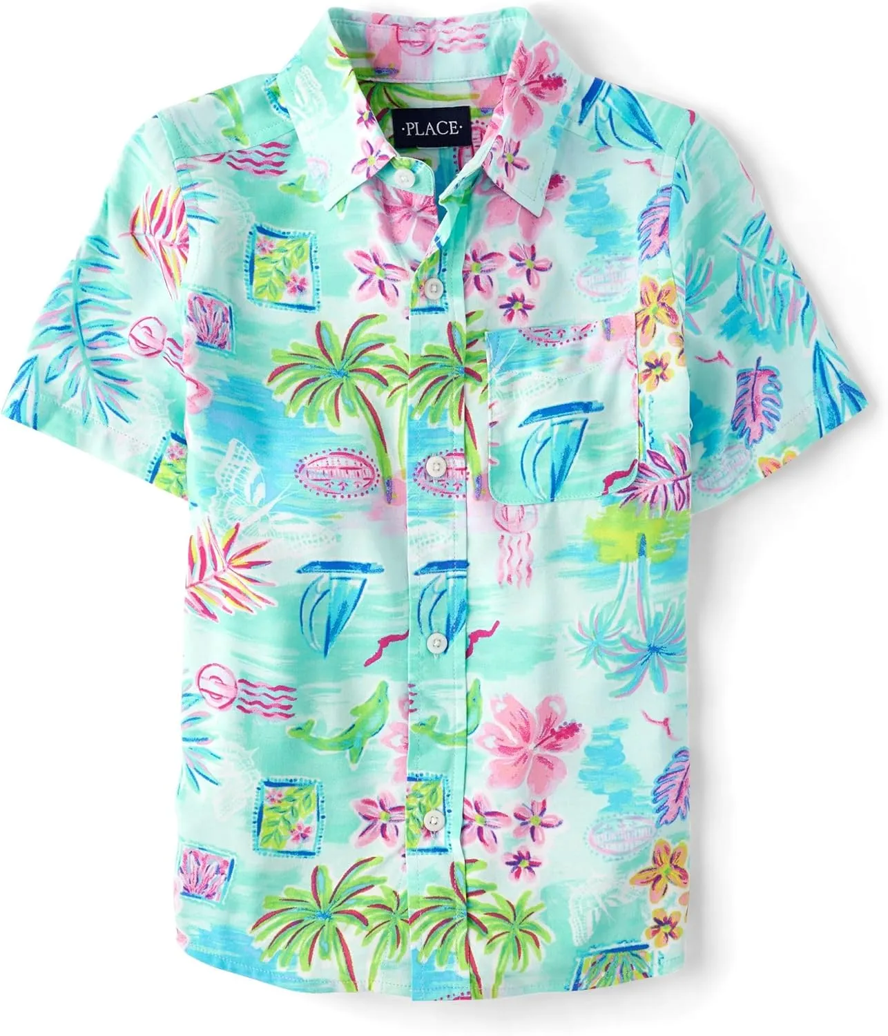 The Children's Place Boys' Short Sleeve Poplin Button Down Shirt