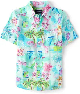 The Children's Place Boys' Short Sleeve Poplin Button Down Shirt