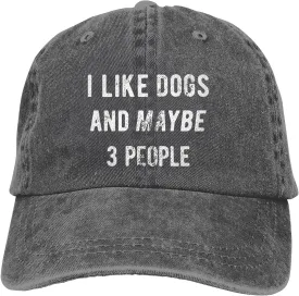 WAYMAY I Like Dogs and Maybe 3 People Unisex Adult Cowboy Hat Full Cotton Curved Brim Baseball Cap