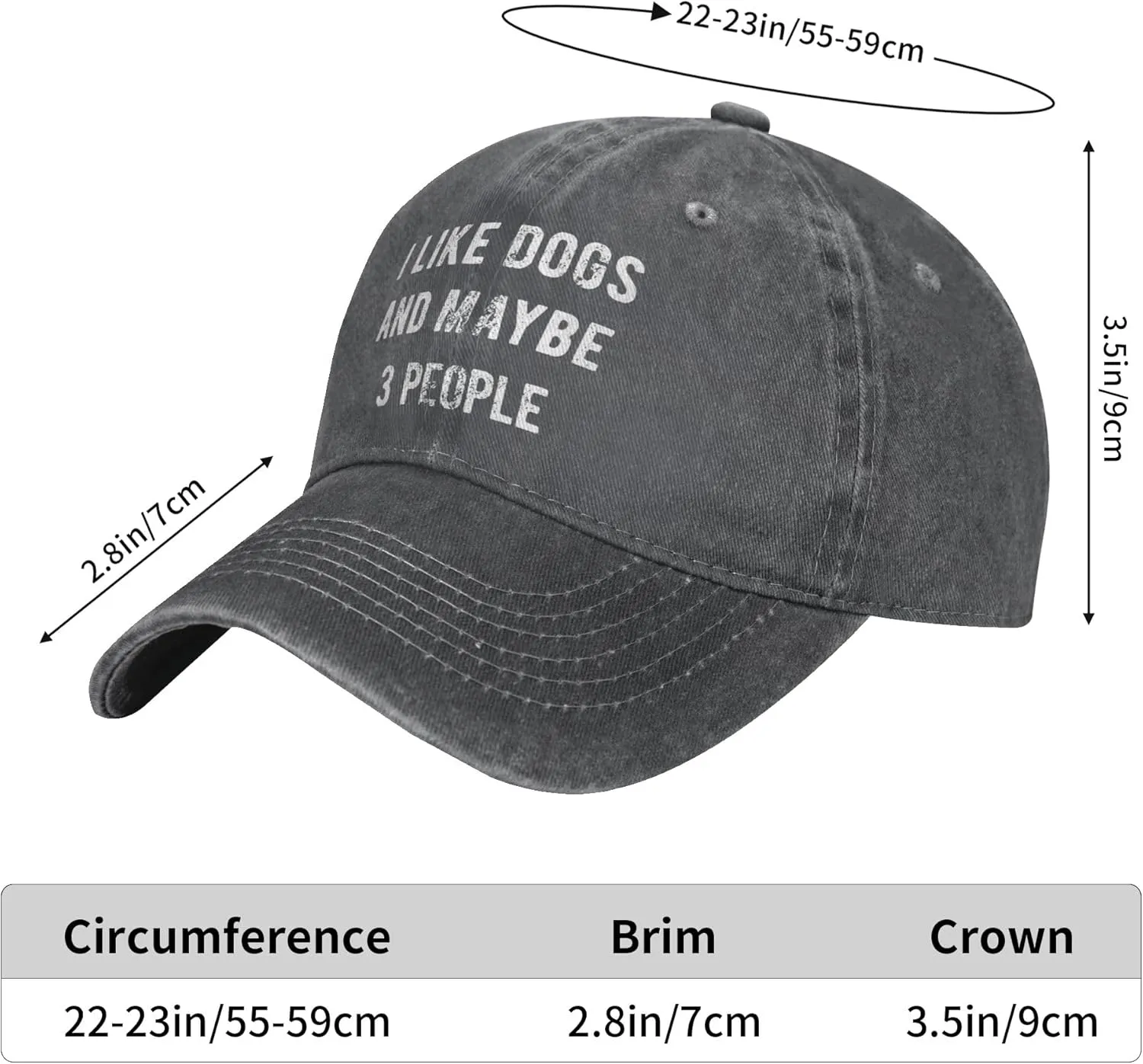 WAYMAY I Like Dogs and Maybe 3 People Unisex Adult Cowboy Hat Full Cotton Curved Brim Baseball Cap