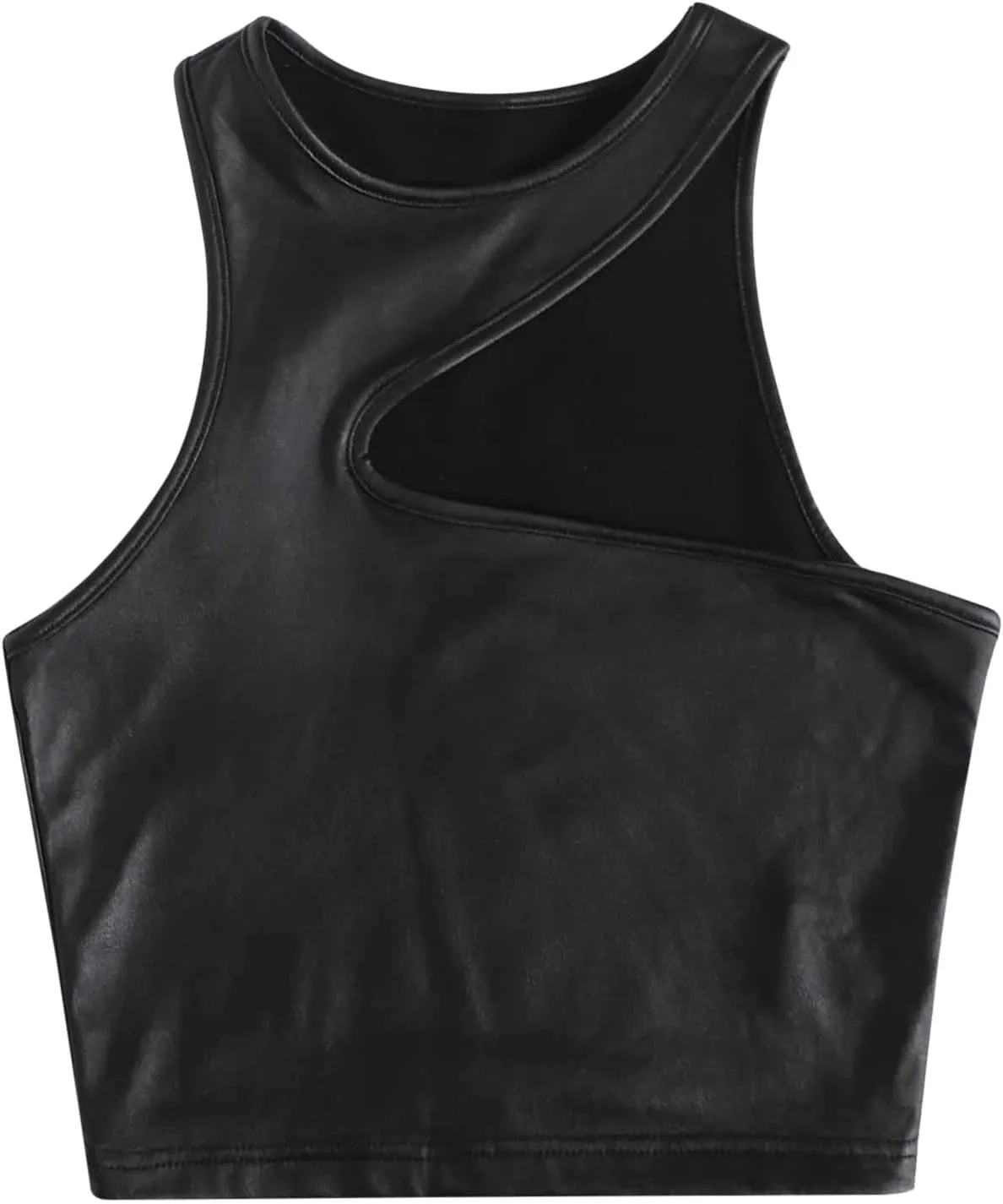Women's Spaghetti Strap Tank Tops PU Leather Camisole Bralette Bodycon Crop Top Casual Cami Shirt Party Club Wear