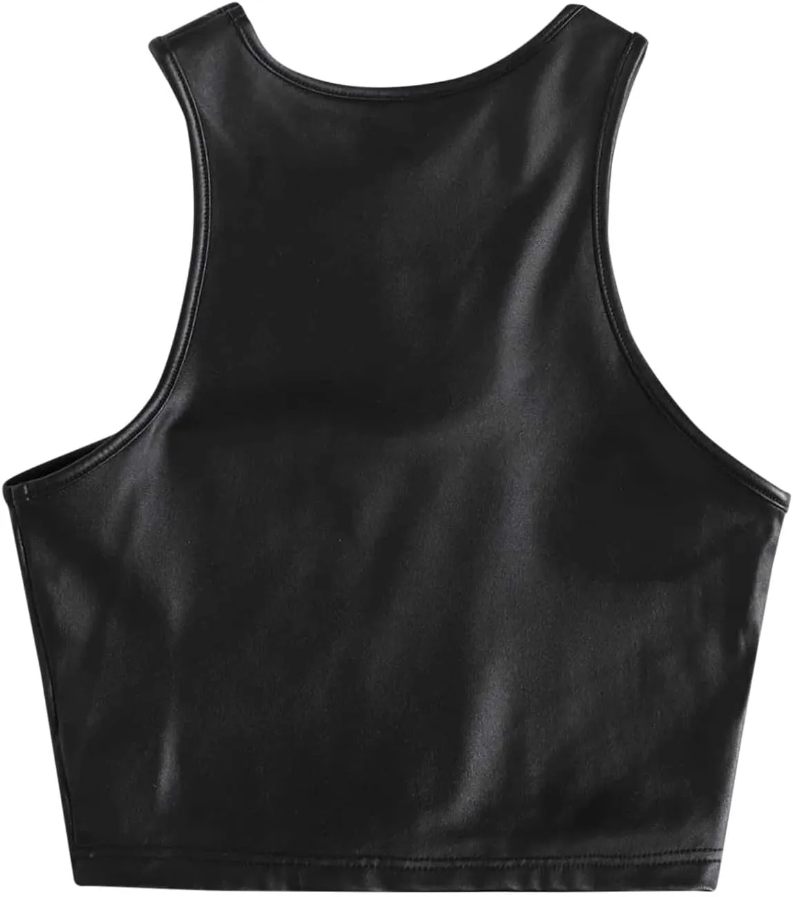 Women's Spaghetti Strap Tank Tops PU Leather Camisole Bralette Bodycon Crop Top Casual Cami Shirt Party Club Wear