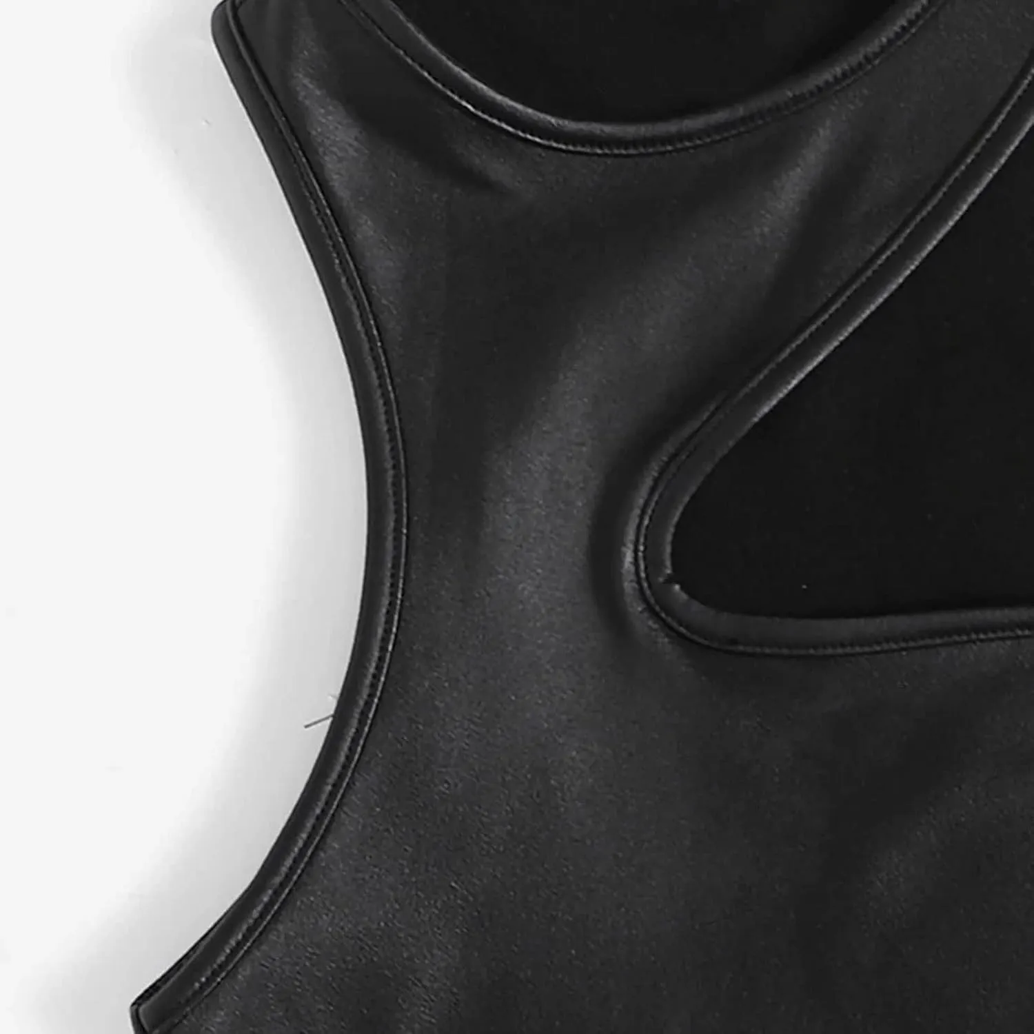 Women's Spaghetti Strap Tank Tops PU Leather Camisole Bralette Bodycon Crop Top Casual Cami Shirt Party Club Wear