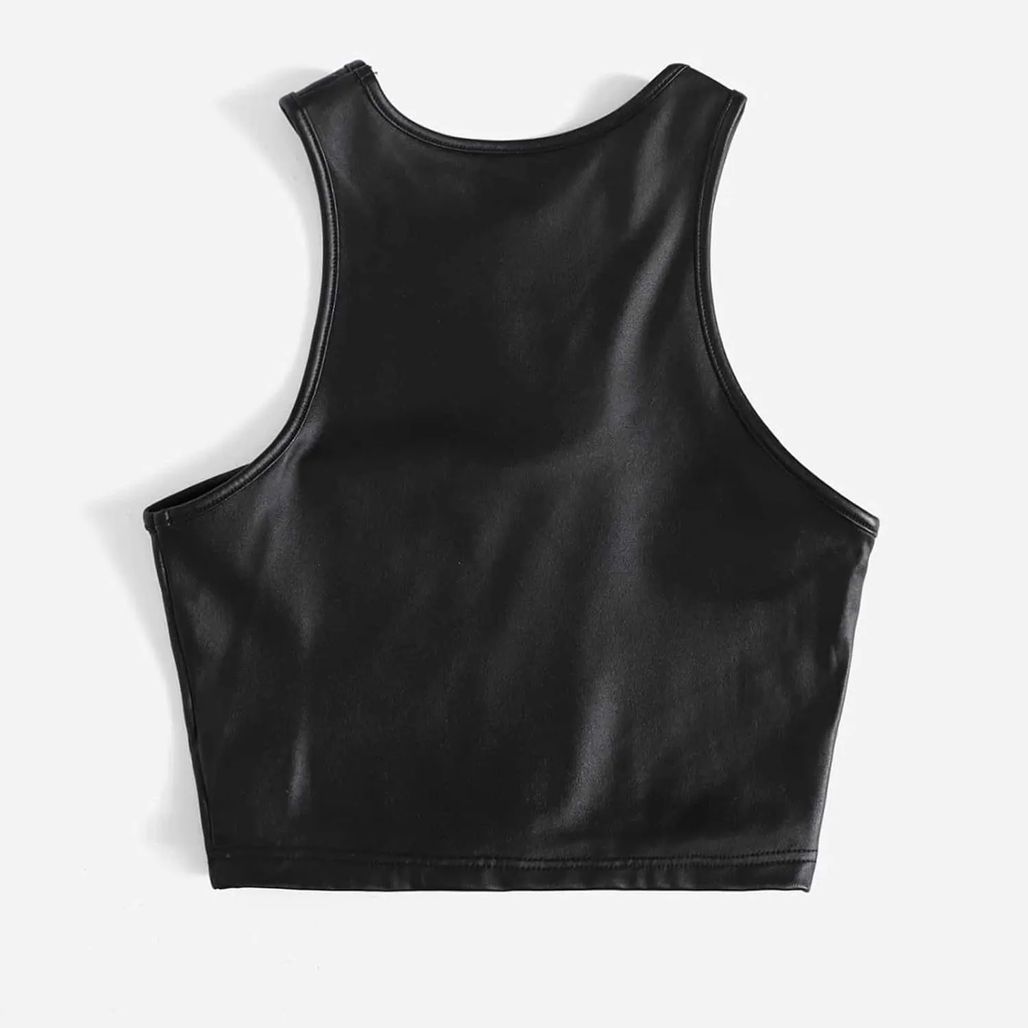 Women's Spaghetti Strap Tank Tops PU Leather Camisole Bralette Bodycon Crop Top Casual Cami Shirt Party Club Wear